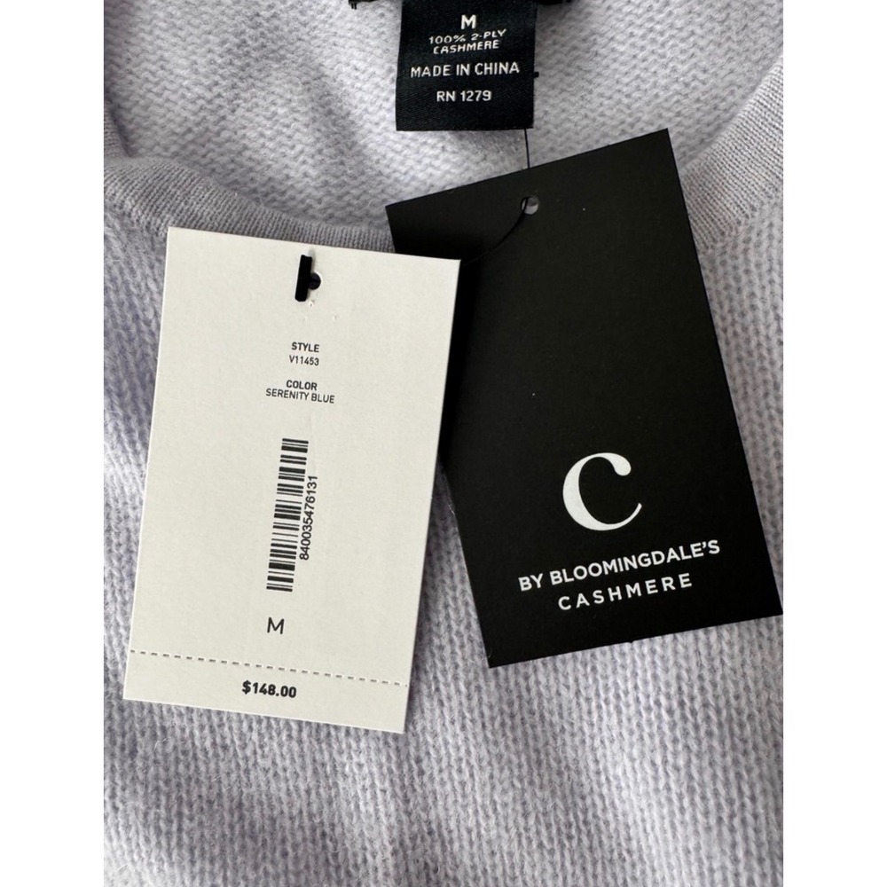 C by Bloomingdale's Cashmere Short Sleeve Sweater Serenity Blue M - Picture 7 of 7